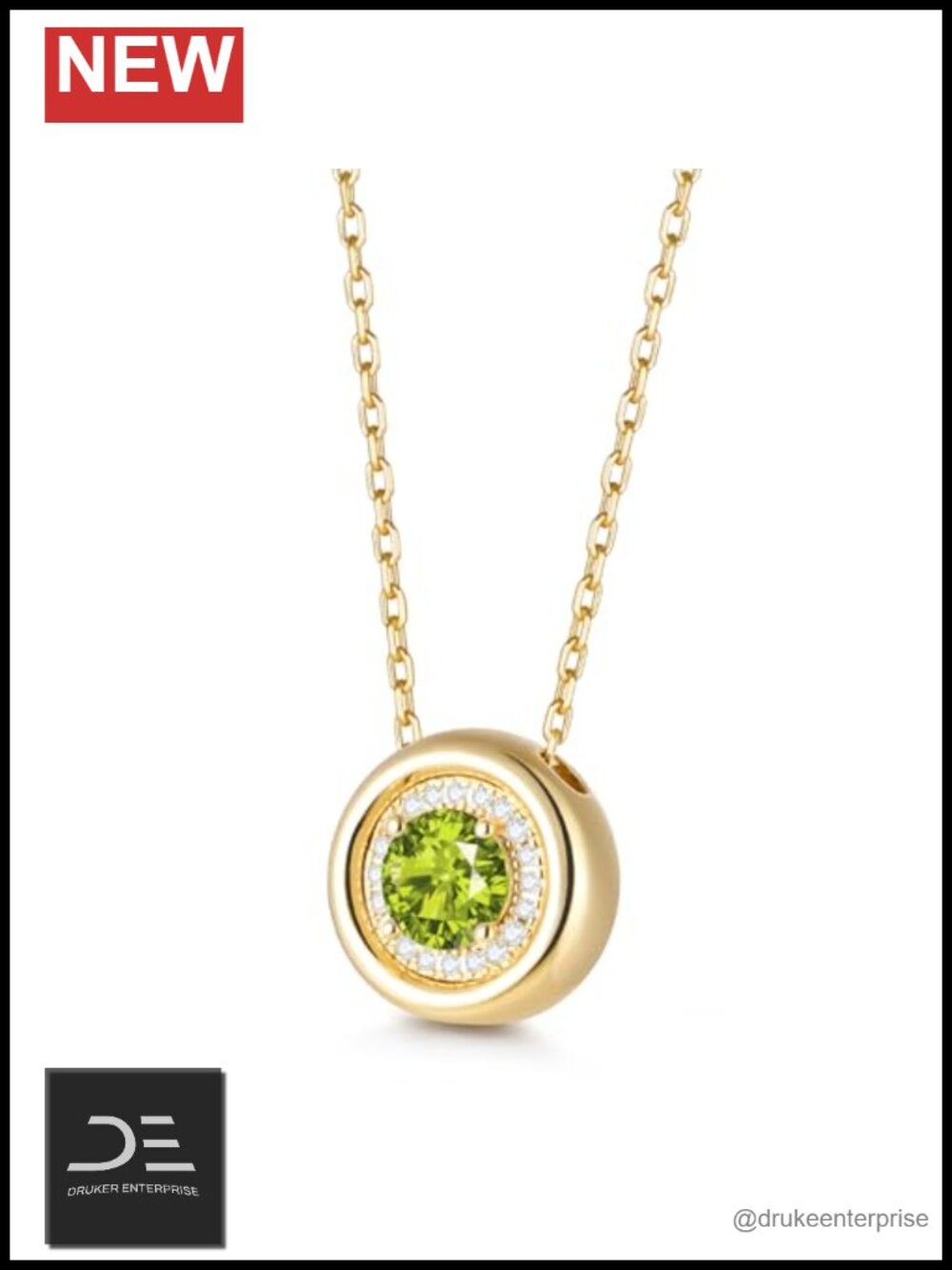 Gold Peridot August Birthstone Necklace 925 Silver 18" Pendant